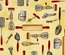 Ткань 100% хлопок - Кухонная утварь на желтом, 45х55 см