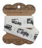 Лента отрезная от Scrapberry's - Ретро автомобили, 25мм, 2м, хлопок