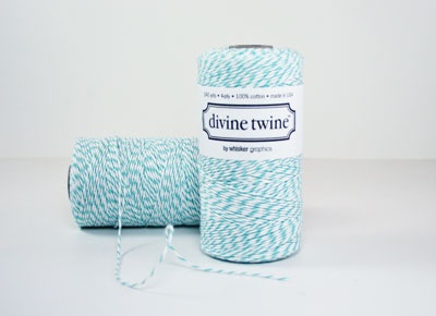 Хлопковый шнур от Divine Twine - Teal  Solid, 1 мм, цвет голубой/белый, 1м
