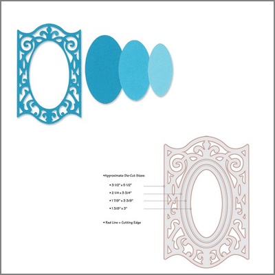 Ніж для вирубки від Sizzix - Framelits Die Set - Frame, Oval w/Ironwork Edges, 3 шт