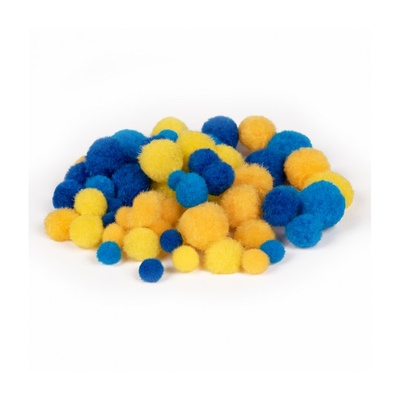 Помпони SANTI сині та жовті (d 10мм, 15мм, 20мм) 60 шт.