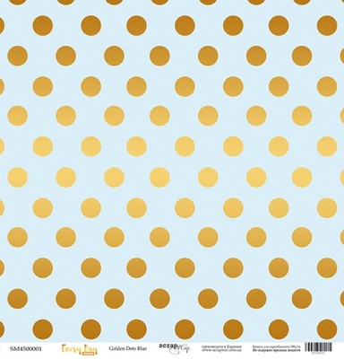 Аркуш одностороннього паперу з золотим тисненням від Scrapmir - "Golden Dots Blue" з колекції Every Day, 30x30 см