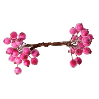 Ягідки круглі в осипці, колір фуксія, 16.0 см 12 мм, по 2 шт. на стебельці, всього 40шт.