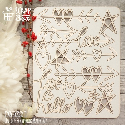 Чипборд ScrapBox - Набір стрілочок, зірочок і сердечок