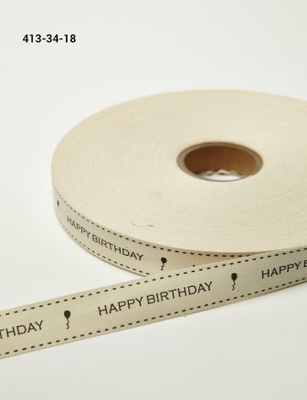 Бавовняна принтована стрічка з написом "Happy Birthday", ширина - 19 мм, довжина 90 см