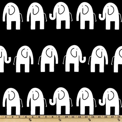 Ткань 100% хлопок - Слоники белые на черном, 45х65 см