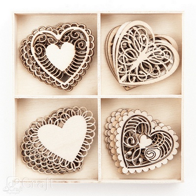 Набір деревʼяних прикрас dpCraft (Dalprint) - Hearts, 20 шт.