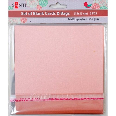 Набор розовых перламутровых заготовок для открыток, 15см*15см, 250г/м2, 5шт., ТМ Santi