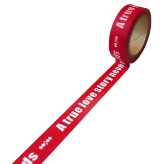 Бумажный скотч на клеевой основе, красный с текстом, 15мм х 10м