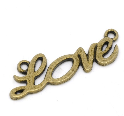 Металлическое украшение/подвеска  "love", 33x10мм, античная бронза, 1 шт.