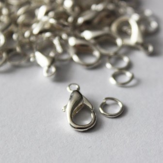 Карабін з колечком, колір срібло, 1 см, 2 деталі