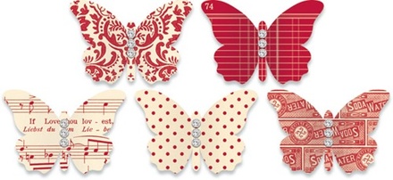 Бабочки из плотного кардстока с рисунком Jenni Bowlin Embellished Butterflies - Red, 5 штук, цвет красный