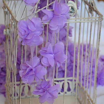 Стрічка з квіточками із шифону, колір світла-фіолетовий, 6 квітка