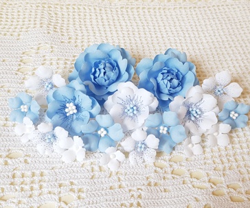 Набір квітів з тканини (18 шт.), блакитно-білий, 1,5 см - 5 см