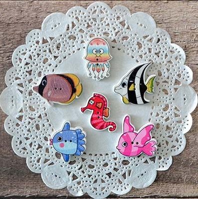 Ґудзики Деревʼяні від ScrapBerryʼs - Веселий акваріум, 6 шт.