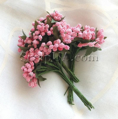 Веточки с маленькаими ягодками, цвет розовый, 1 пучок из 12 штук