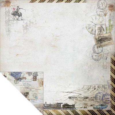 Лист двусторонней скрапбумаги Fabscraps - Romantic Travel Double-Sided Paper - Travel Large 2, 30х30 см