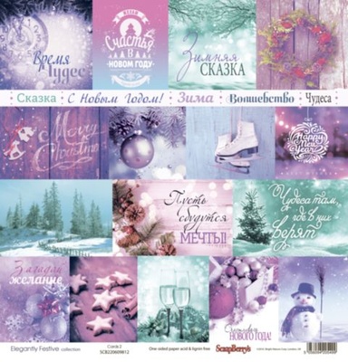 Бумага для скрапбукинга от Scrapberry's - Зимние контрасты - Карточки 2, 30,5х30,5 см, 190 гр/м, односторонняя, 1 лист