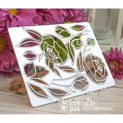 Чипборд ScrapBox - Набір квітів Півонія Hf-154