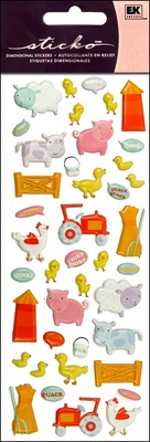 Наліпки від EK Success - EK Sticko Stickers Puffy Baby Farm Animals