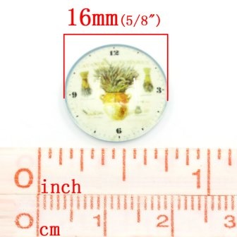 Скляний кабашон "Годинник і рослини", 16мм, 1 шт.