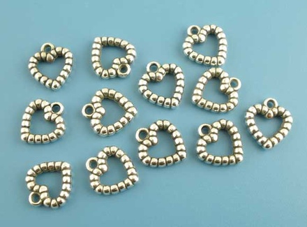 Металева прикраса "Серце", срібло, розмір 11x12 мм, 1 шт.