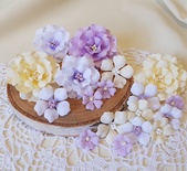 Набір квітів з тканини, жовто-бузковий, 18 шт., 1,5 см - 4,5 см