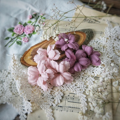 Набір квітів Фентазі, вінтаж - слива від WOODchic, 4,5см, 6шт.