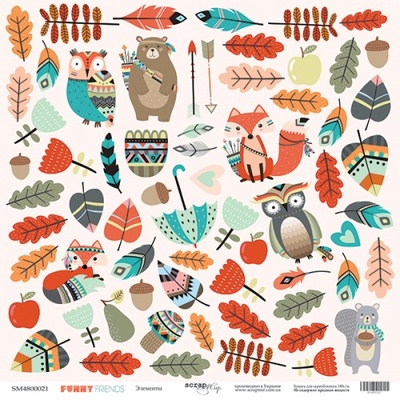 Аркуш одностороннього паперу для вирізання від Scrapmir - Квіти - Funny Friends, 30x30 см