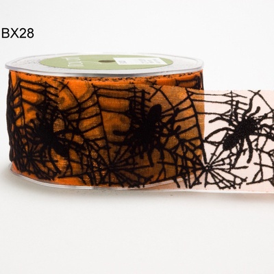 Лента в стиле Хелоуин - 2 Inch Sheer Spider Web Ribbon, 5 см, длина 90 см