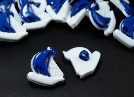 Ґудзик "Вітрильник", розмір 11,43 мм, колір синій з білим, 1 шт.