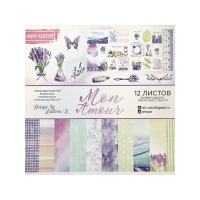 Набор бумаги для скрапбукинга от АртУзор - Mon Amour, 12 листов, 30,5 х 30,5 см, 180 г/м
