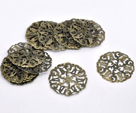 Металева прикраса "Круг", 44мм, антична бронза, 1 шт.