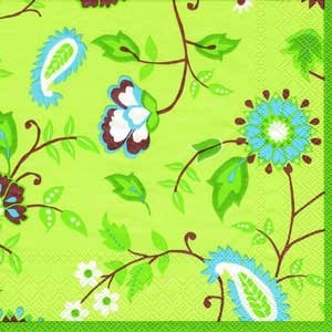 Серветка для декупажу "Квіткові візерунки", колір фону: зелений яскравий, розмір: 33x33 см