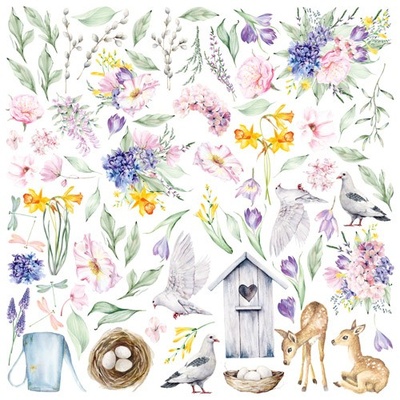 Аркуш з картинками для вирізання Tender spring 30,5x30,5см, ТМ Фабрика Декору