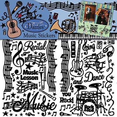 Набор наклеек-высечек HOTP - Music Scrapbooking Dazzles, 3 листа размером 15х22,5 см, 113 штук