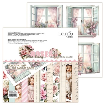Набiр паперу для скрапбукiнгу Lemoncraft - Dear Diary - ROSES, 20.3x20.3 см, елементи для вирізання