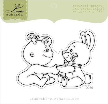 Акриловий штамп Lesia Zgharda D056 дівчинка з зайчиком, розмір 7x5,2см.