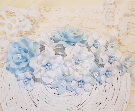 Набір квітів з тканини (15шт.), світло блакитний, 2,5 см - 4,5 см