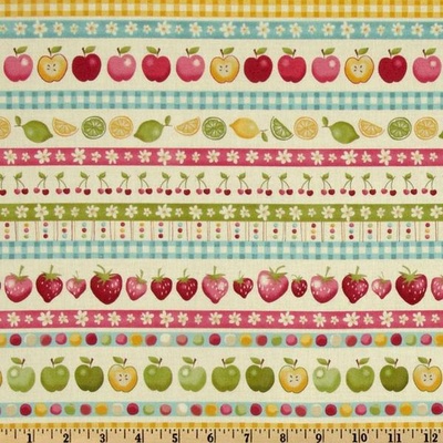 Ткань 100% хлопок - Фрукты-ягоды полоска, 45х55 см