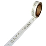 Бумажный скотч на клеевой основе, белый с текстом, 15мм х 10м