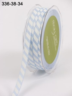 Лента GROSGRAIN /DIAGONAL STRIPES, цвет LIGHT BLUE/WHITE, ширина 9,5мм, длина 90см
