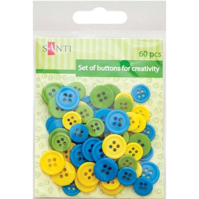 Набор пуговиц для творчества, пластик, 11мм и 14мм, 3 цв., 60шт./уп., сине-желтый, ТМ Santi