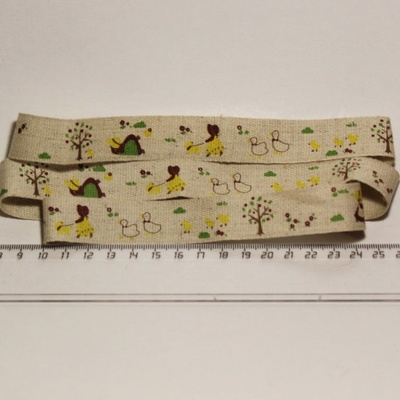 Стрічка від Thailand - Lovely Girl Dog Ducks Print Linen Ribbon Label String, Lovely0 метр