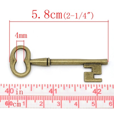Металева прикраса/ підвіска "Ключ", 58х20мм, антична бронза, 1 шт.