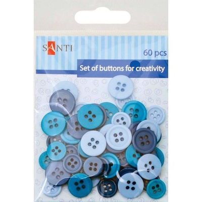 Набор пуговиц для творчества, пластик, 11мм и 14мм, 3 цв., 60шт./уп., синий, ТМ Santi