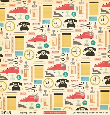 Аркуш двостороннього скрап-паперу (October Afternoon) - 9 to 5 Collection - Supply Closet, 30x30