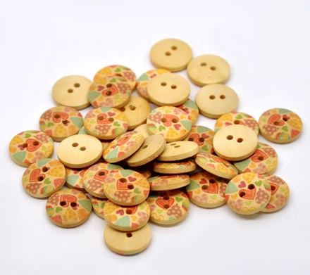 Деревʼяна ґудзик Heart B12754, діаметр 15 мм, 1 шт.