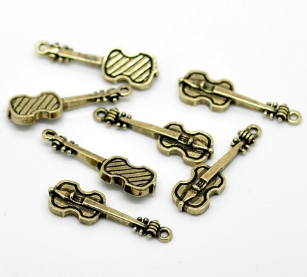 Металева прикраса/ підвіска "Скрипка", 29x9мм, антична бронза, 1 шт.