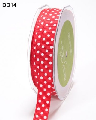Лента GrosGrain/Dots, цвет красный/белый, ширина 1, 6 см, 90 см